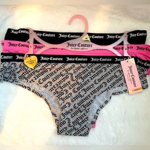 Juicy Couture 3 Pack Intimates Cheeky Panties Black,Fuchsia,Gray Logo prints